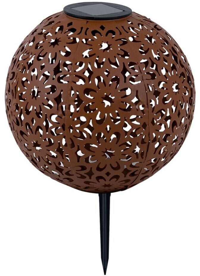 ETC Shop Solar lamp ball rust ground spike flower decorative stamping metal LED warm white D 20cm set of 3