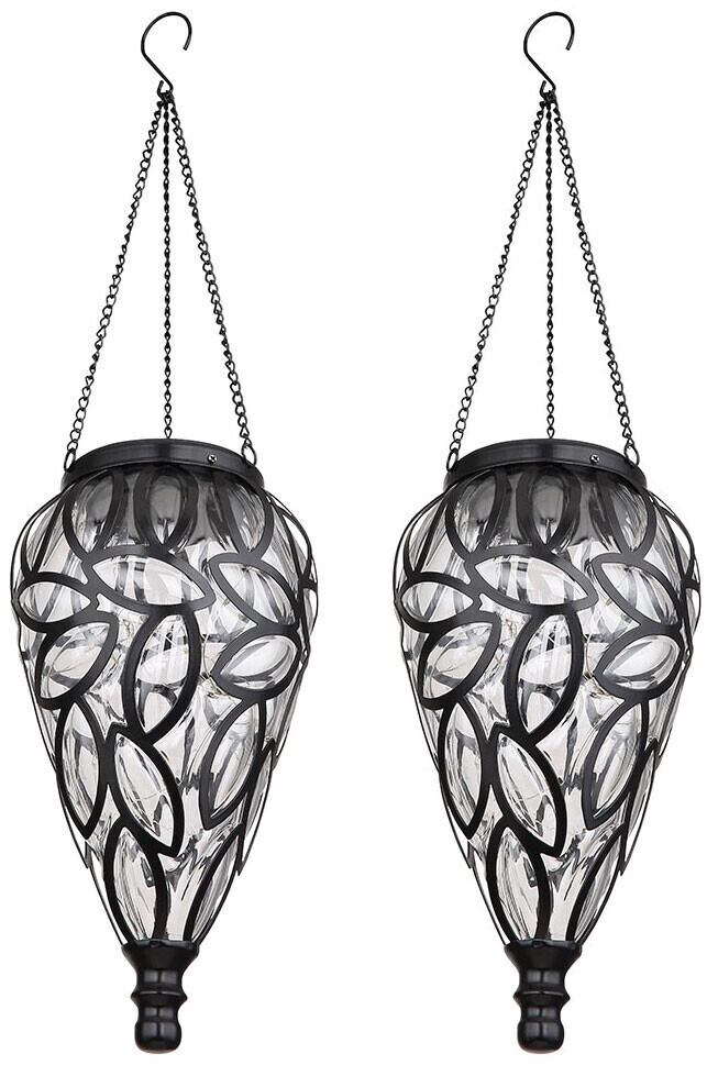 ETC Shop Solar lamp hanging LED drop design metal black plastic clear 16x LED DxH 13.5x 50cm set of 2