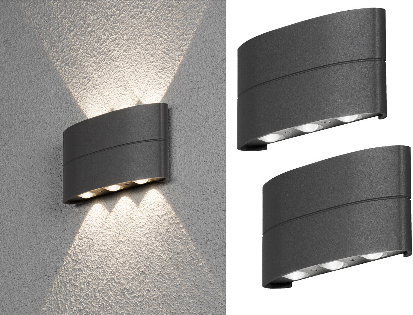 Konstsmide 2x flache LED Außenleuchte Anthrazit Up & Down 6W
