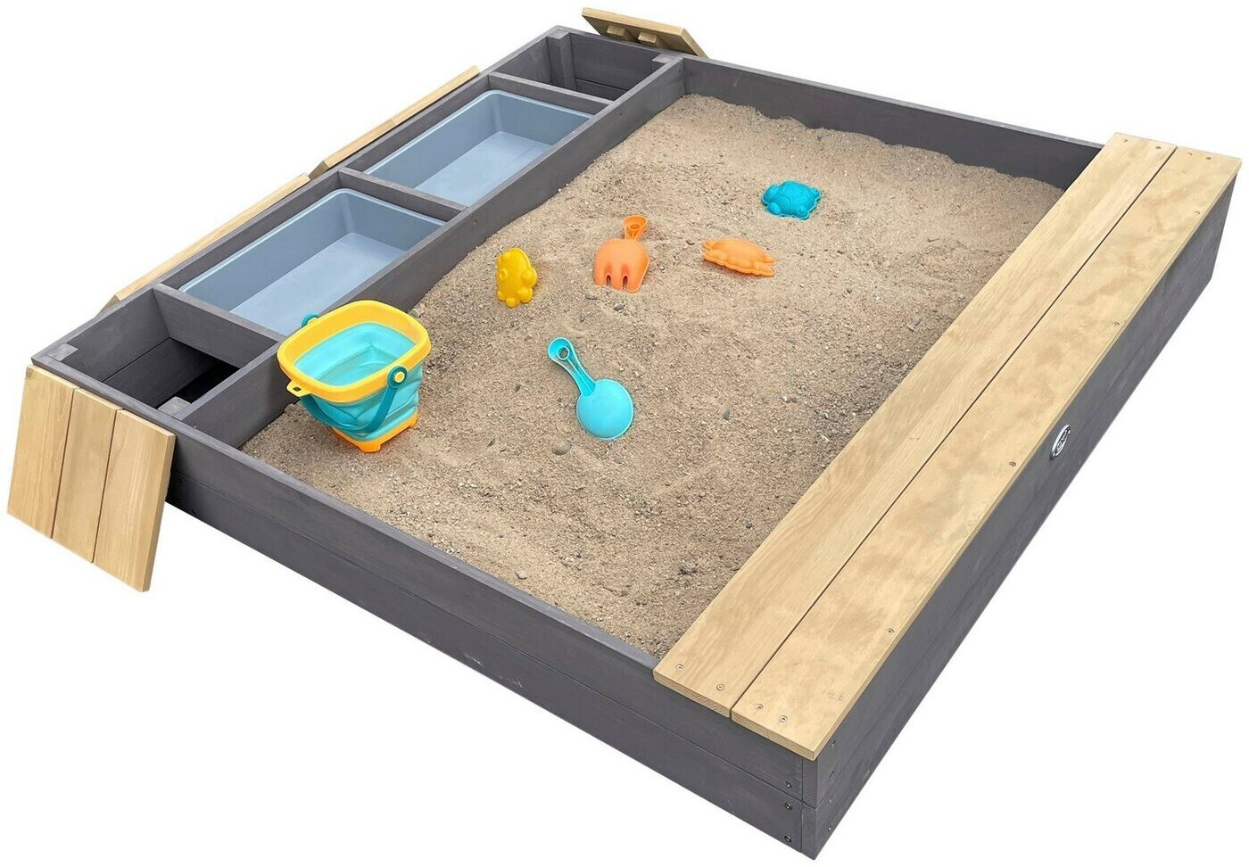 AXI Evi Sandkasten aus Holz mit Wasserbehälter, Sitzbank & Stauraum