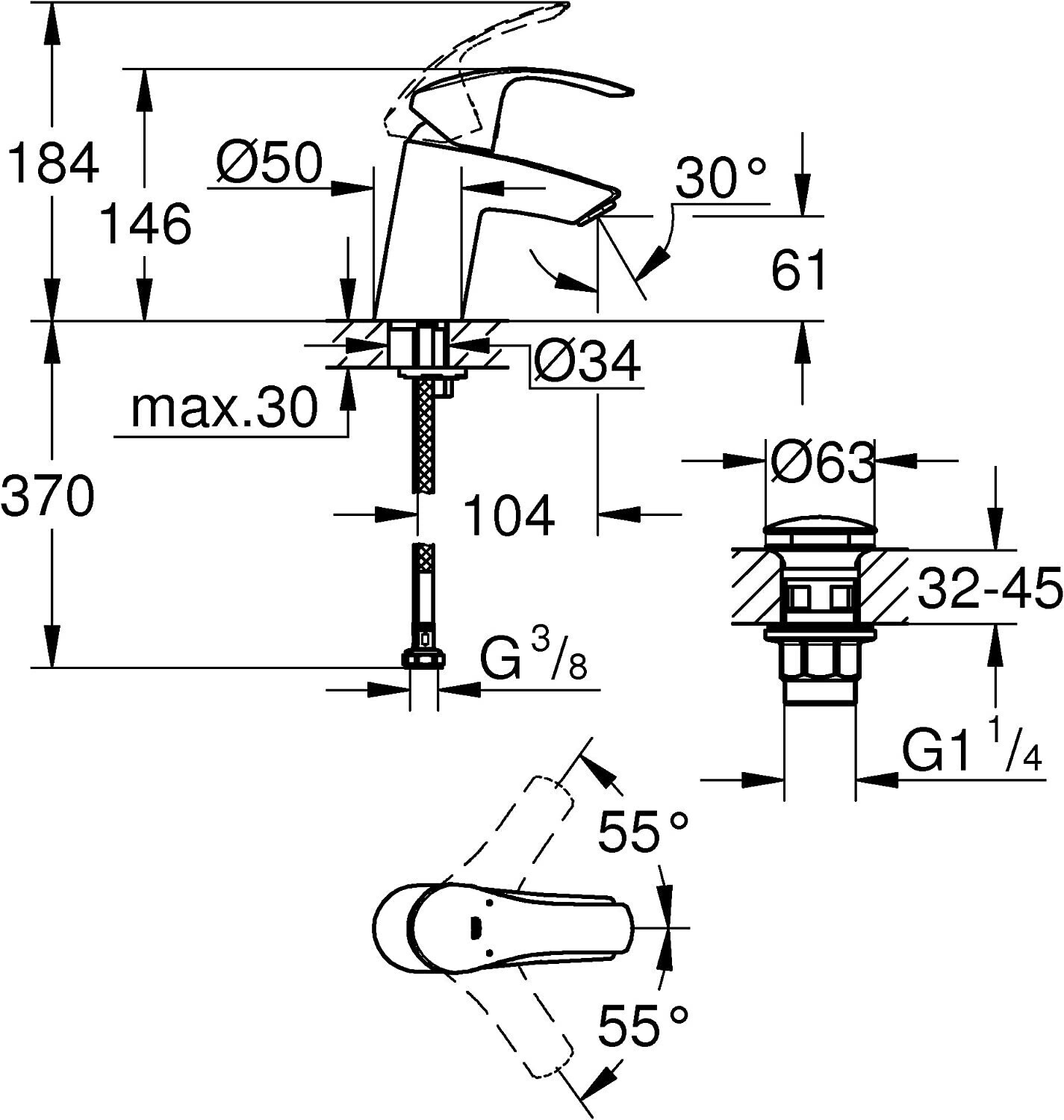 GROHE Eurosmart 2015 OHM basin Click S