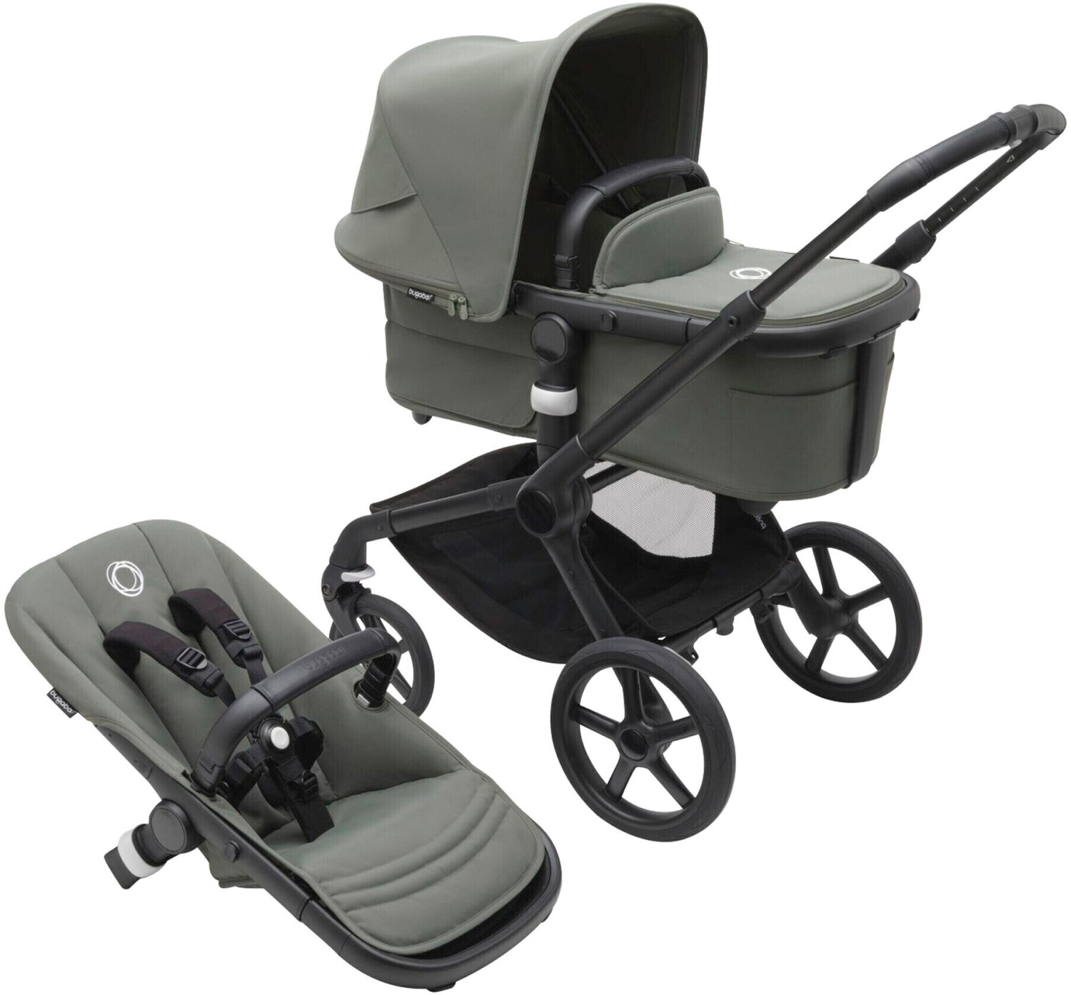 Bugaboo Fox 5 stroller with carrycot and seat black/forest green