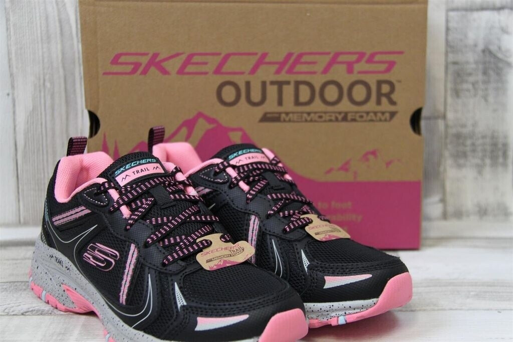 Black and pink womens skechers discount