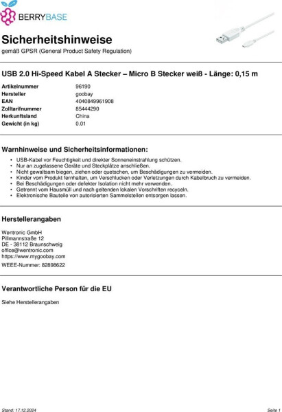 Goobay USB-A > micro USB Hi-Speed Kabel, Bild 3