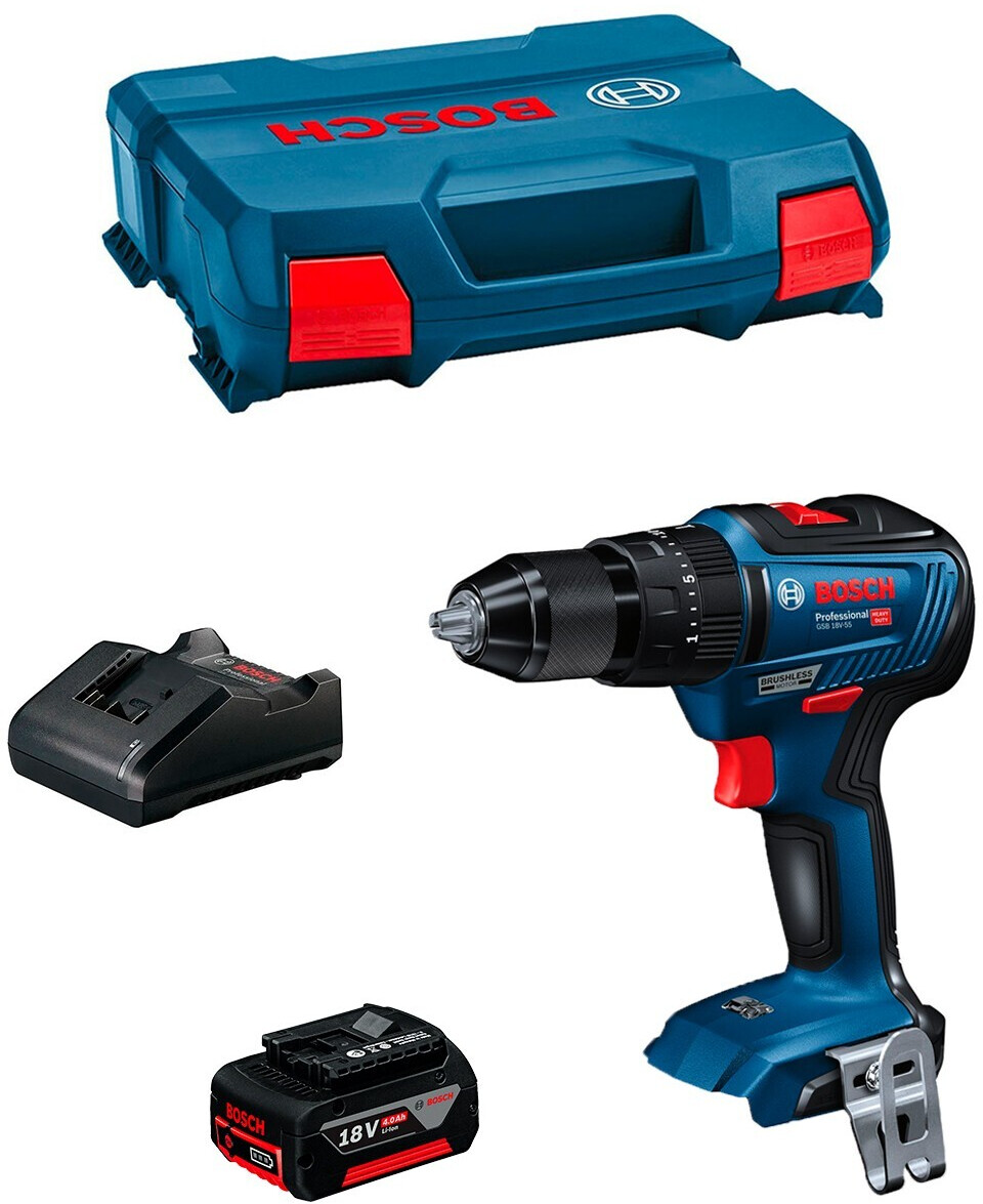 Bosch GSB 18V-55 Professional 1x batterie 4,0 Ah avec GAL18V-20 L-Case