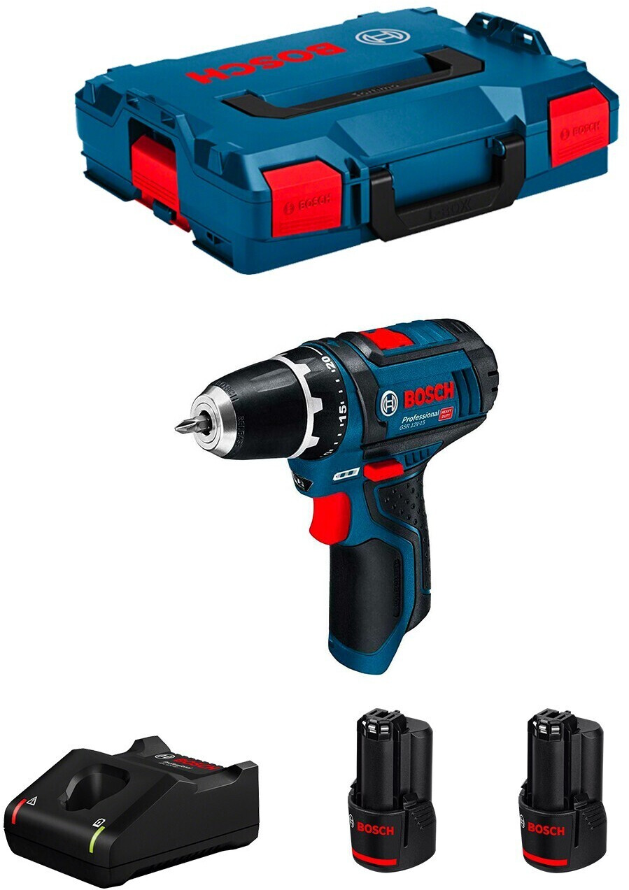 Bosch GSR 12V-15 Professional 2x batteries 3,0 Ah avec GAL12V-40 L-Boxx 102