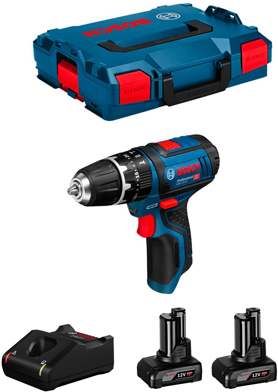Bosch GSB 12V-15 Professional 2x batteries 6,0 Ah GAL12V-40 L-Boxx 102