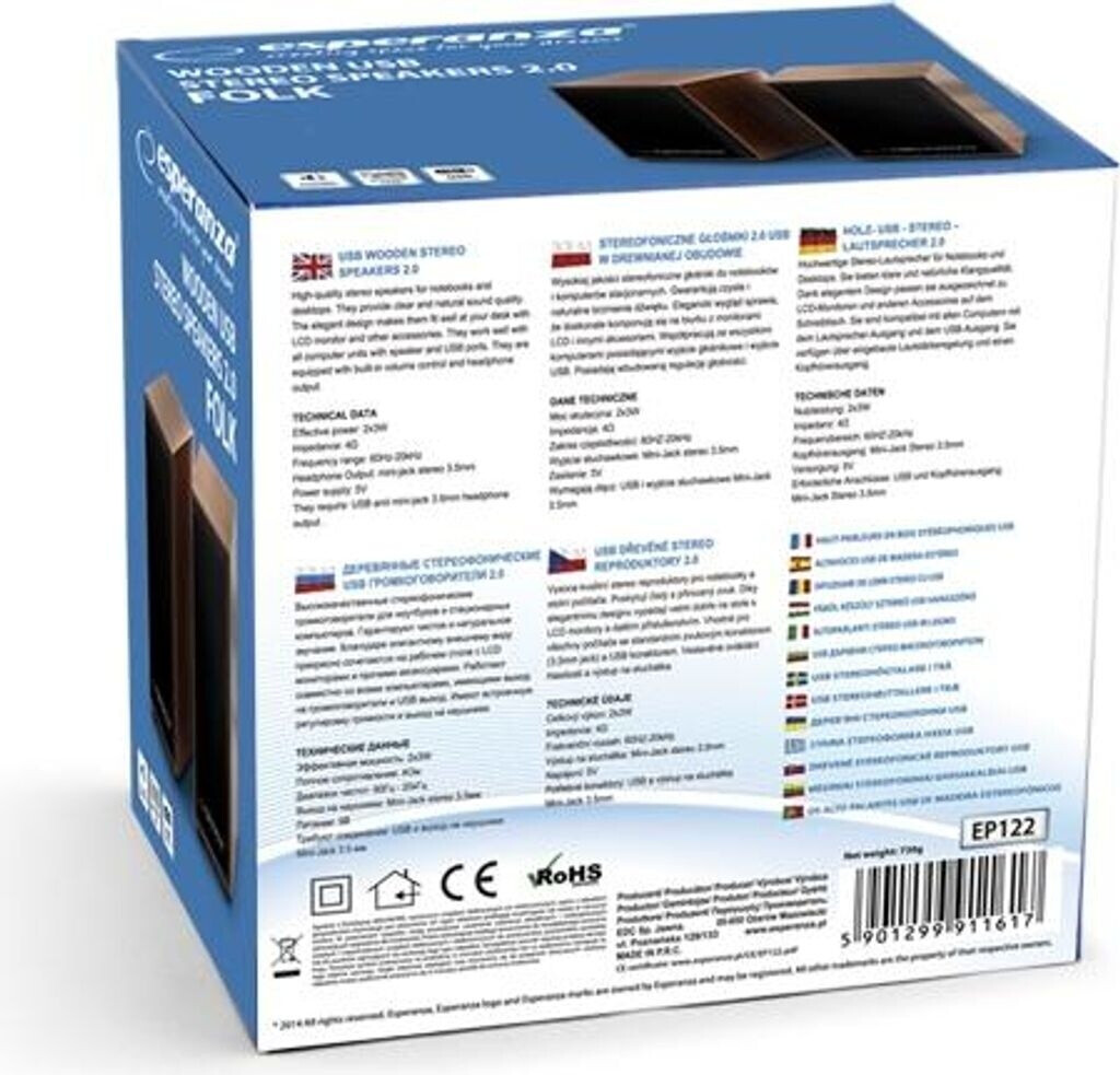 Enceintes PC Esperanza EP122 FOLK – Puissance RMS 3W, Design Compact, Pour Ordinateur Et Lecteur MP3
