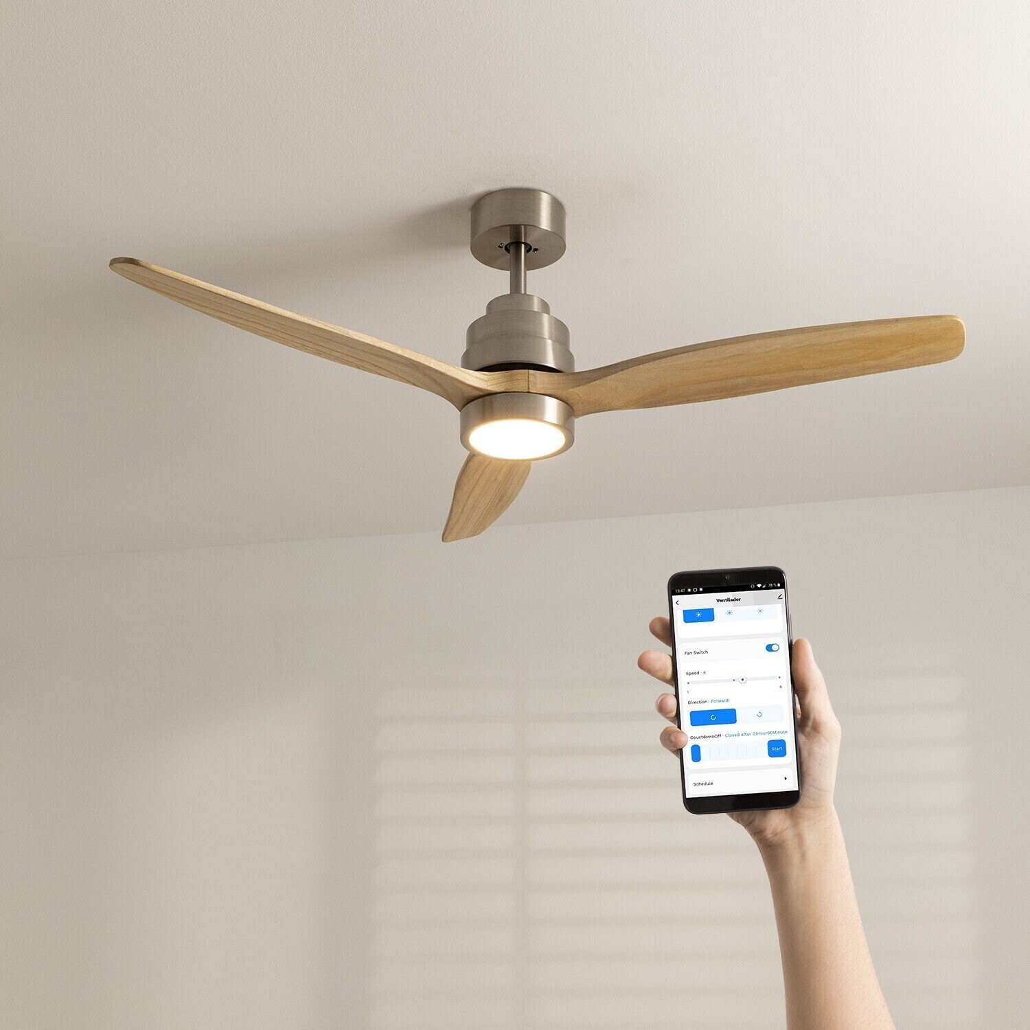 CREATE WINDSTYLANCE DC nickel & bois avec lumière Wi-Fi