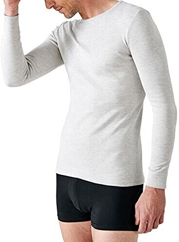 Damart Tee-shirt homme col rond maille interlock Thermolactyl manches longues gris chiné