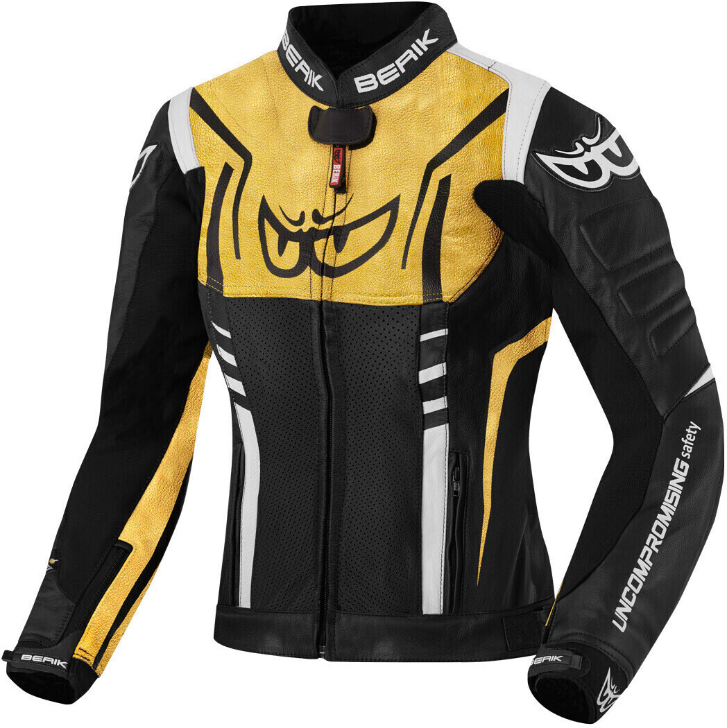 Berik Striper Ladies Motorcycle Leather Jacket black/white/gold