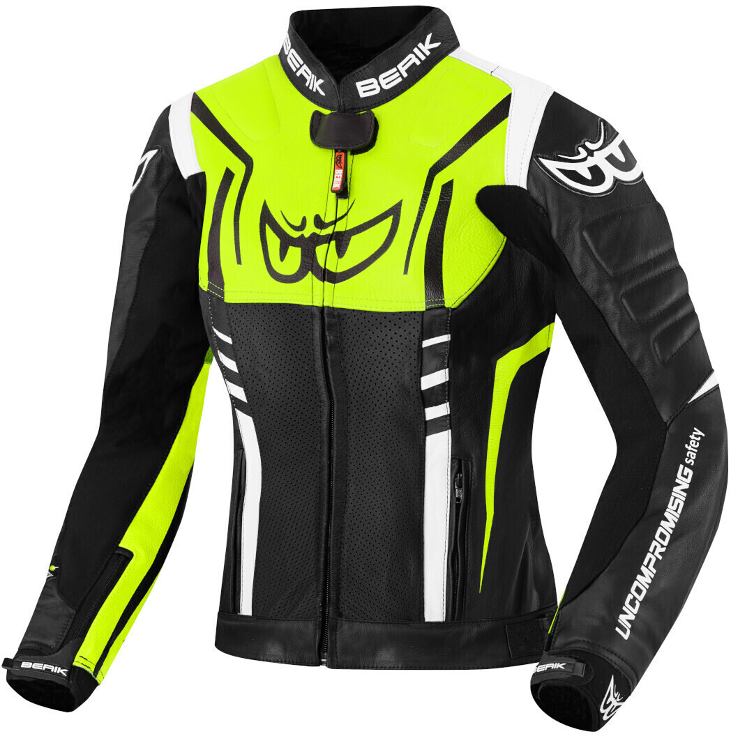 Berik Striper Ladies Motorcycle Leather Jacket black/white/yellow