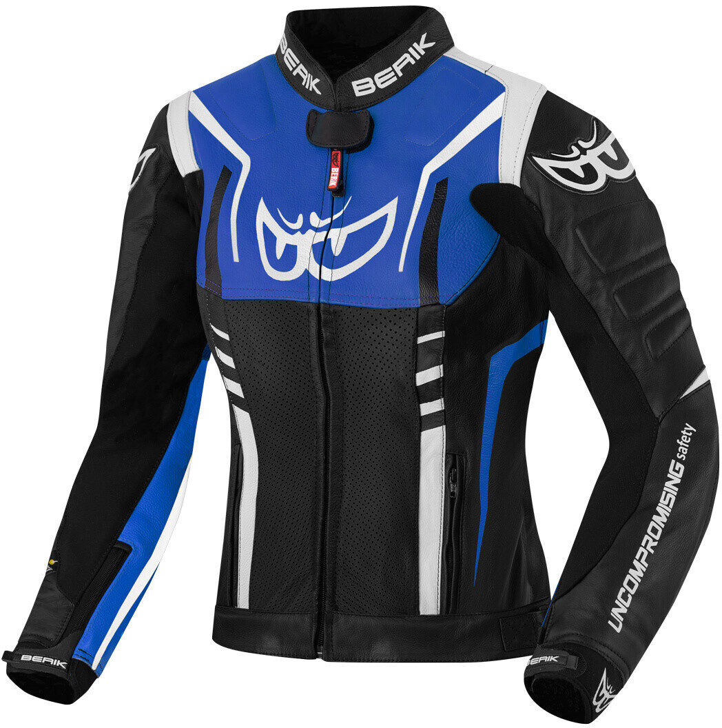 Berik Striper Ladies Motorcycle Leather Jacket black/white/blue