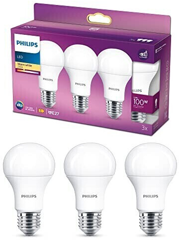 Philips Set of 3 E27 LED lamps 13W like 100W 2700K warm white light matt white & glare-free