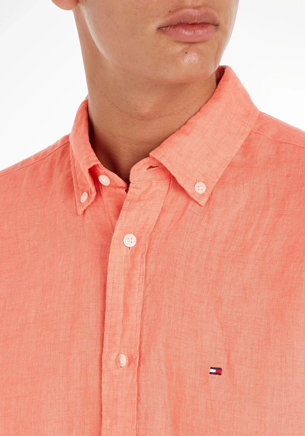 Tommy Hilfiger Short Sleeve Regular Fit Linen Shirt (MW0MW30916) peach