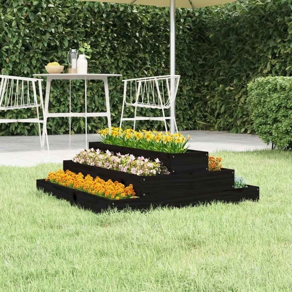 vidaXL Pflanzkübel 80 x 80 x 27 cm Massivholz Kiefer schwarz (823896