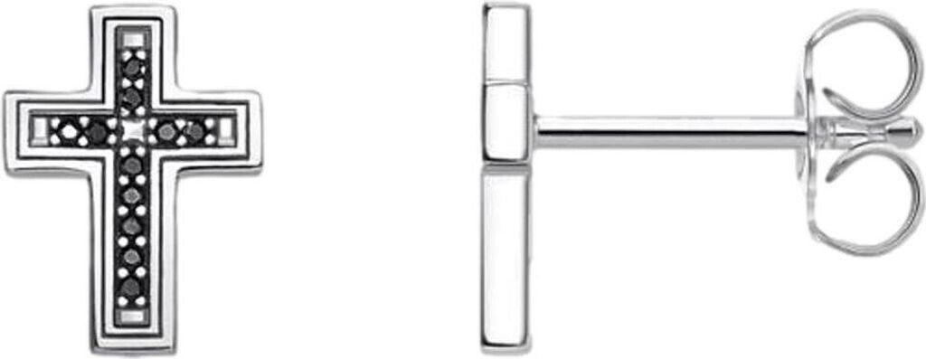 Thomas Sabo Orecchini Donna Argento 925 Con Zirconia Nera - Croce Vintage 7 Mm, Chiusura A Scatto
