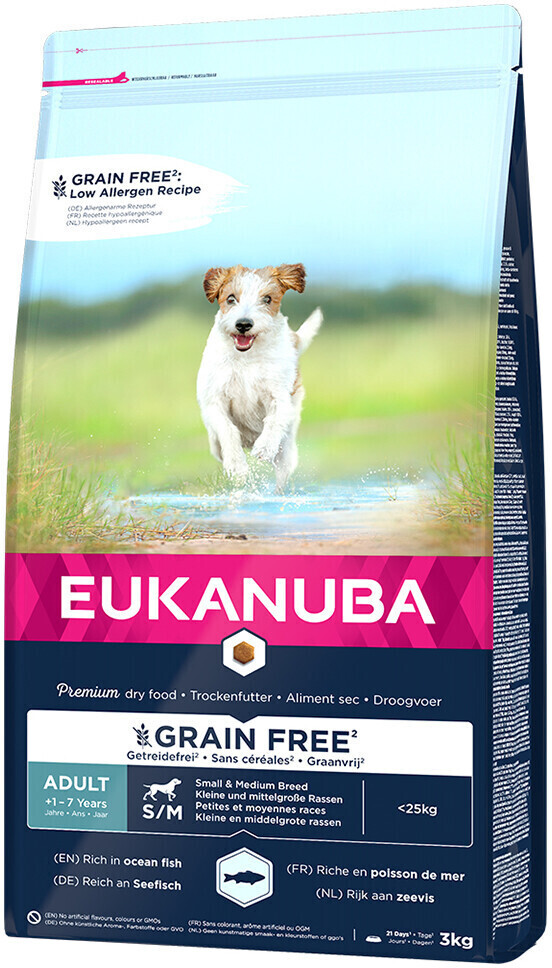 Eukanuba Grain Free Adulte petites et moyennes races poisson de mer (3 kg)