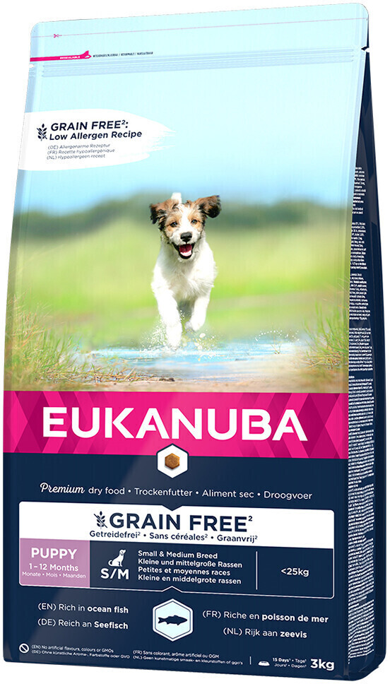 Eukanuba Grain Free Chiot petites et moyennes races poisson de mer (3 kg)