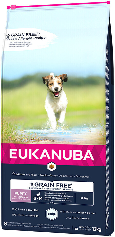 Eukanuba Grain Free Chiot petites et moyennes races poisson de mer (12 kg)