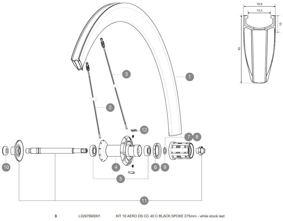 Mavic Cosmic Carbone 40 C Rear Right 1 Unit Spoke Schwarz 275 mm