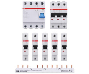 ABB Set: 1x FI F204A-40/0,03 + 8x LS S201-B16 + PS3/12+FI Verzamelrail - Complete Veiligheidsschakelaar Set