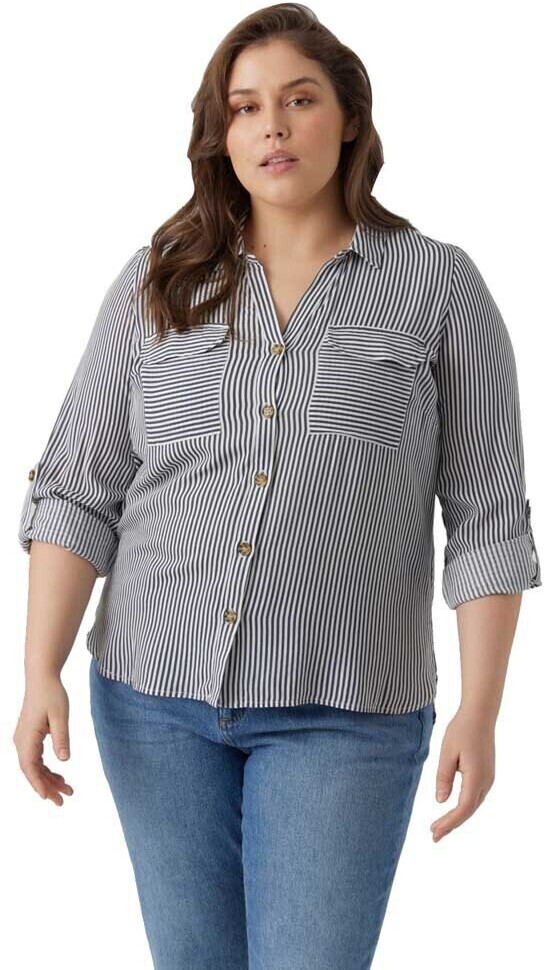 Vero Moda Curve Bumpy New Long Sleeve Shirt (10276694) snow white/stripes indiaInk