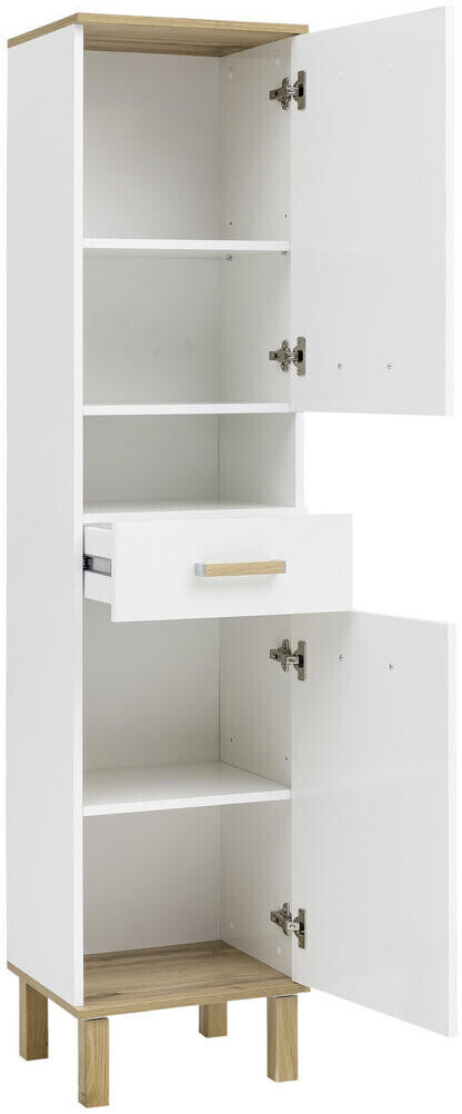 Mid.you Hochschrank Weiß Eiche Holz Metall 2 Fächer 1 Schubladen  40,4x178,5x35cm stehend ab 149,00 € | Preisvergleich bei