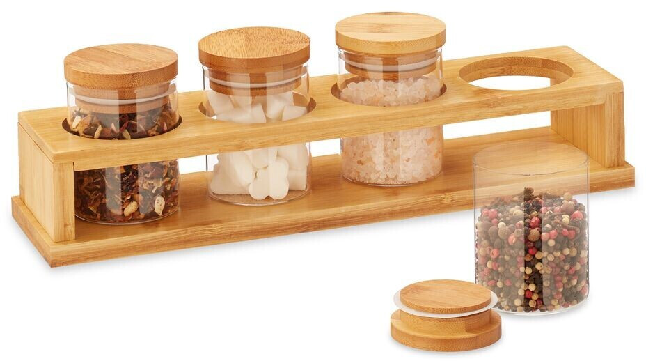 Relaxdays Spice container set with bamboo holder