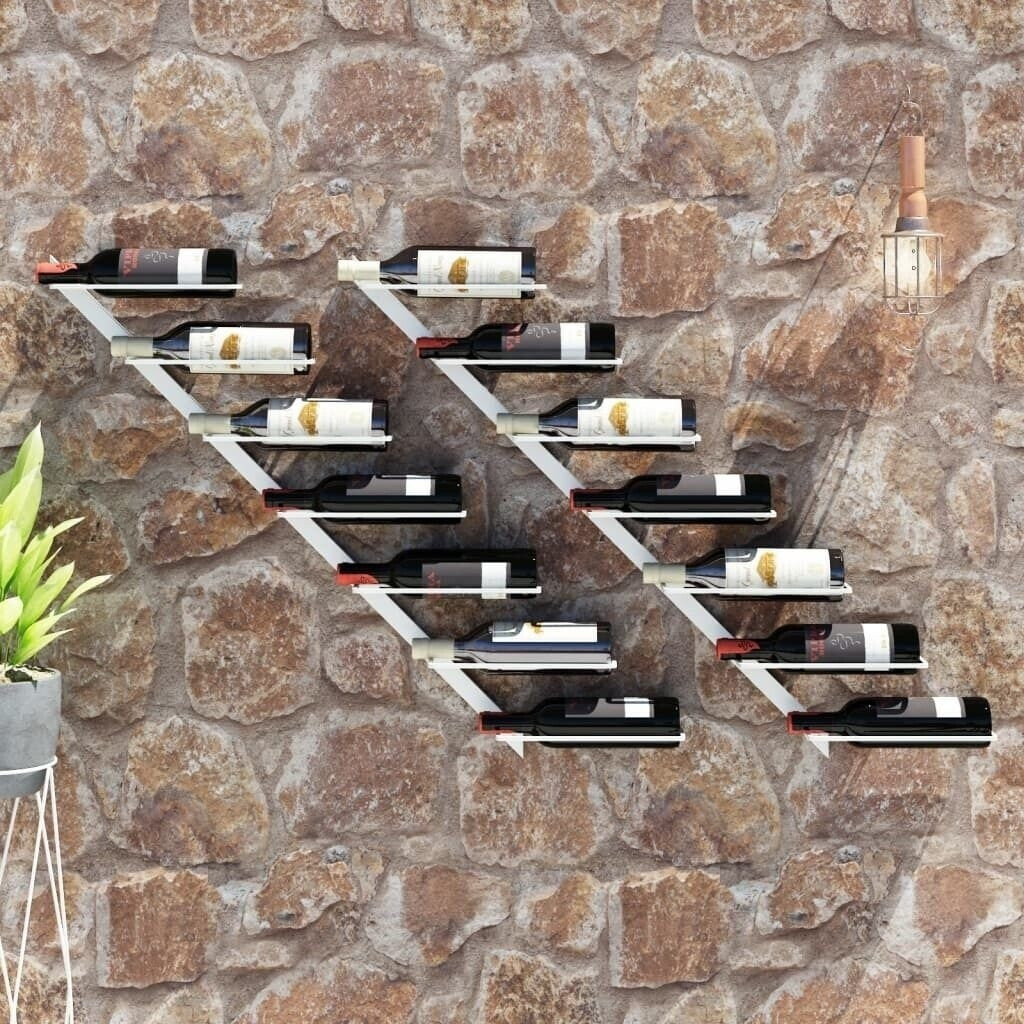 vidaXL Wall-mounted wine racks for 7 bottles 2 pcs. White metal