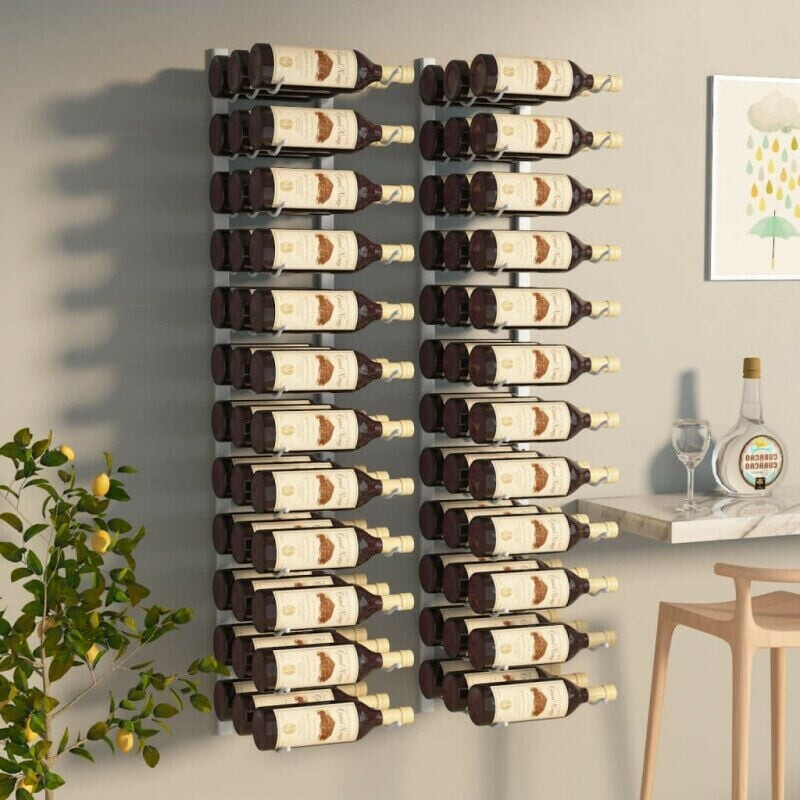 vidaXL Wall mounted wine rack for 36 bottles 2 pcs White Iron