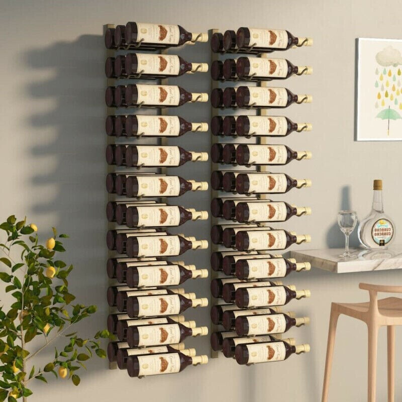 vidaXL Wall mounted wine rack for 36 bottles 2 pcs. Golden iron