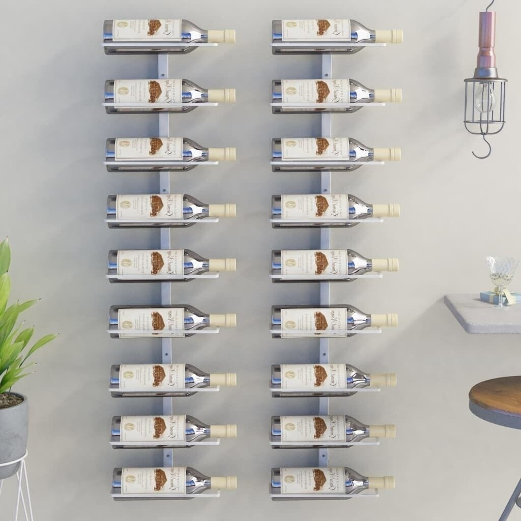 vidaXL Wall-mounted wine rack for 9 bottles 2 pcs. White Iron