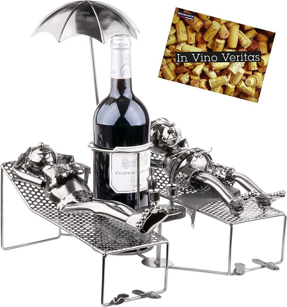Brubaker Wine bottle holder Lovers on vacation - metal sculpture bottle stand couple lying under a palm tree