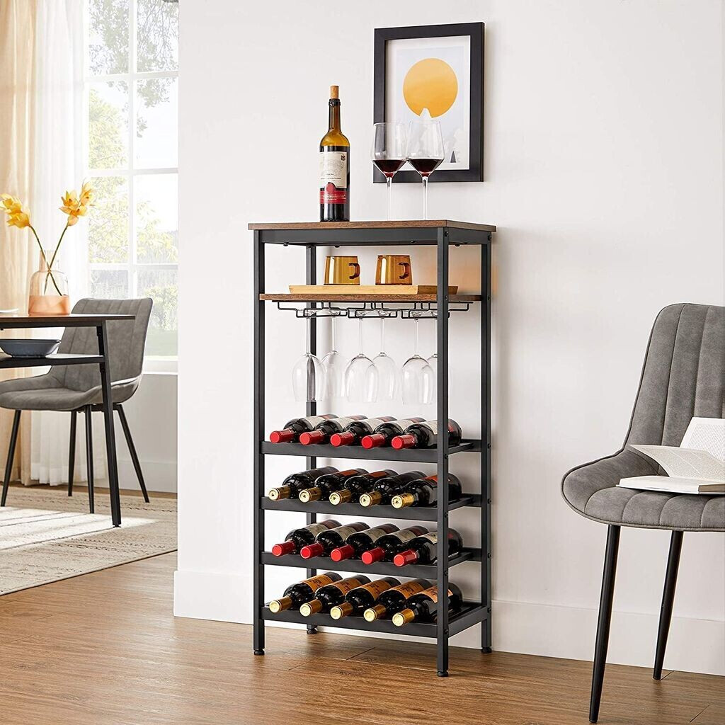 Vasagle 20 Bottle Wine Rack with Glass Holder Cellar Kitchen Dining Industrial Style 50x32x100cm Vintage Brown Black LWR020B01