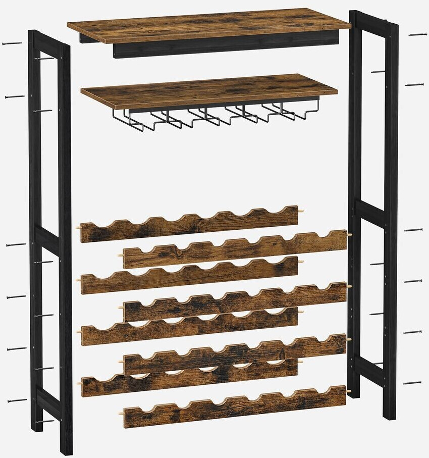 Songmics étagère à vin 24 bouteilles, meuble rangement avec 5 rangées porte- verres, pour cuisine, bar, salle à manger, cave, marron rustique et noir  kwr028b01 Étagère à Vin 24 Bouteilles, Meuble Rangement avec