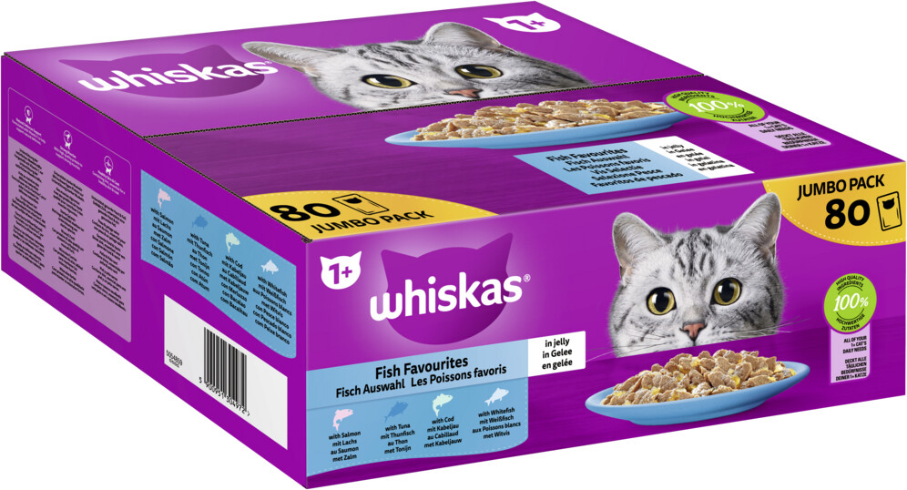 Whiskas Fisch Auswahl in Gelee 1 80 x 85g Jumbo Pack ab 21 49 Preisvergleich bei idealo