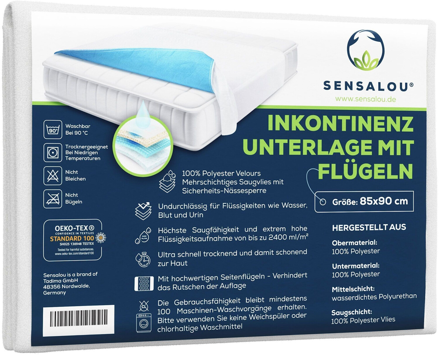 Sensalou Inkontinenz Bett Unterlage Einweg - Krankenunterlagen wasserdicht  60 x 90 cm