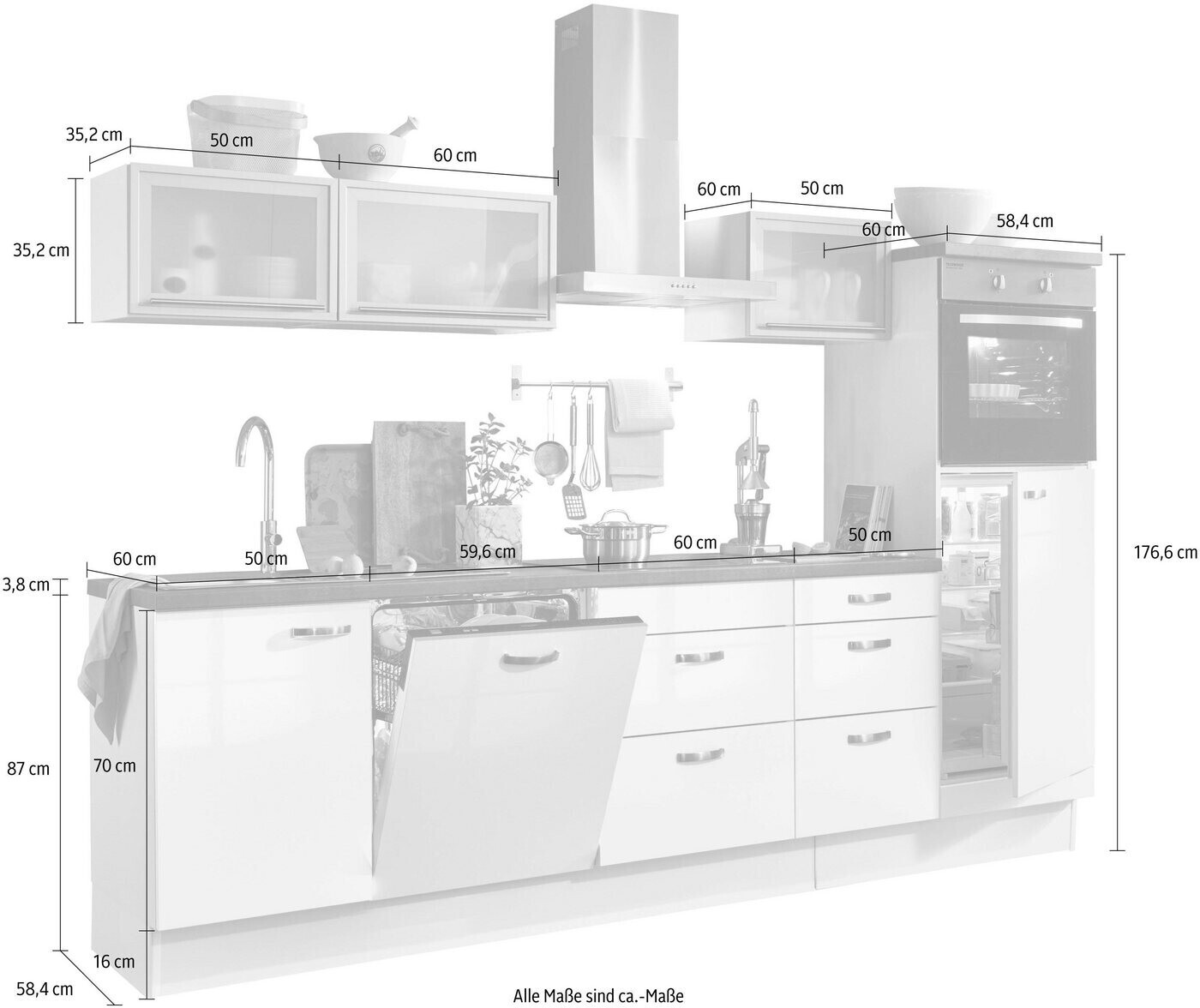 Elektrogeräte) Küchenzeile Optifit € weiß/anthrazit 280 (ohne cm ab | Cara bei Preisvergleich 1.572,49