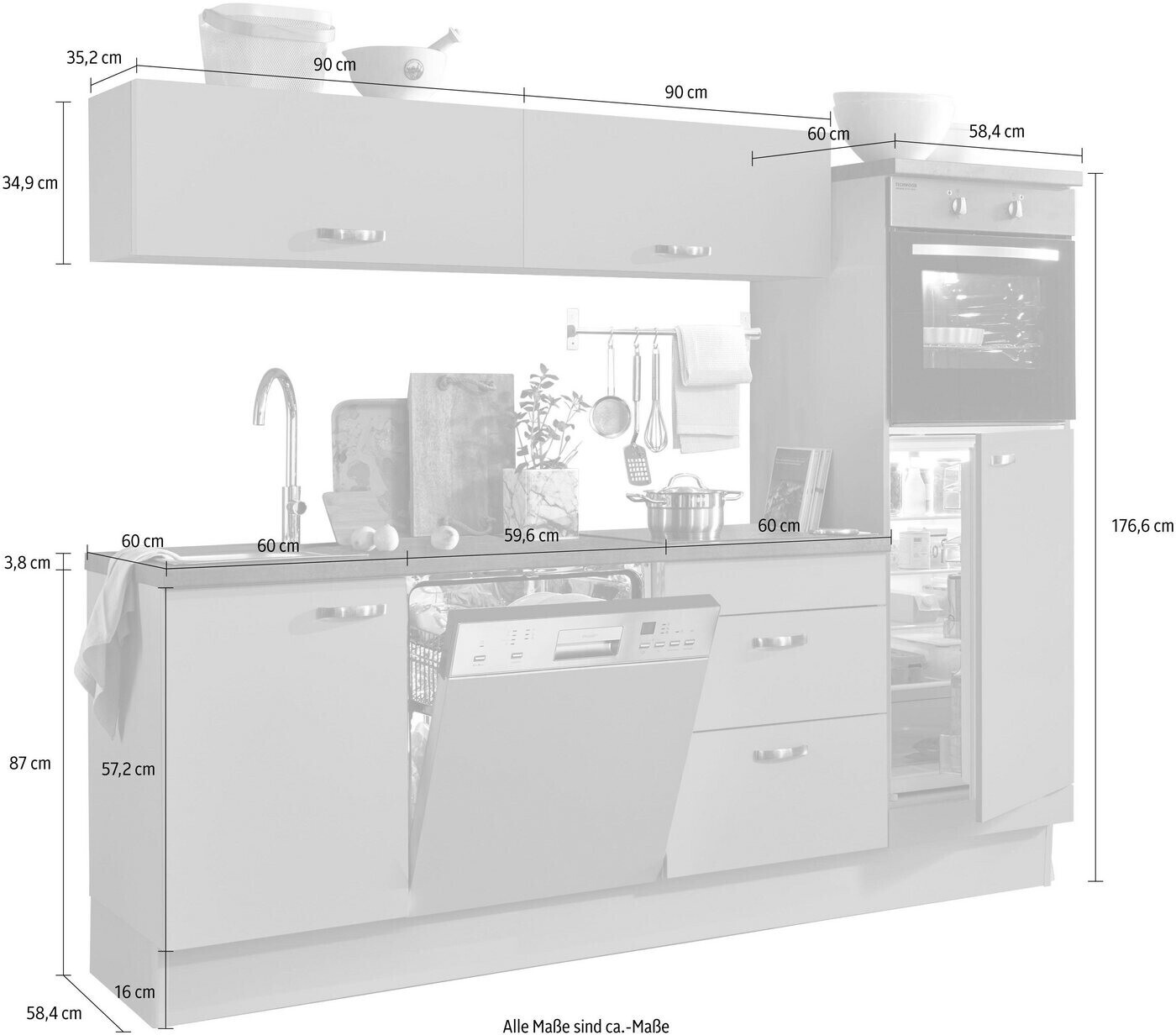 Optifit Cara Küchenzeile 240 cm (ohne Elektrogeräte) grau-grau ab 1.299,99  € | Preisvergleich bei