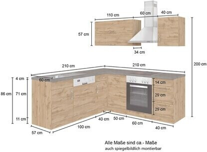 Held Winkelküche 210x210 cm Eiche matt (ohne E-Geräte) graphit-anthrazit ab  € 1 248,65 | Preisvergleich bei