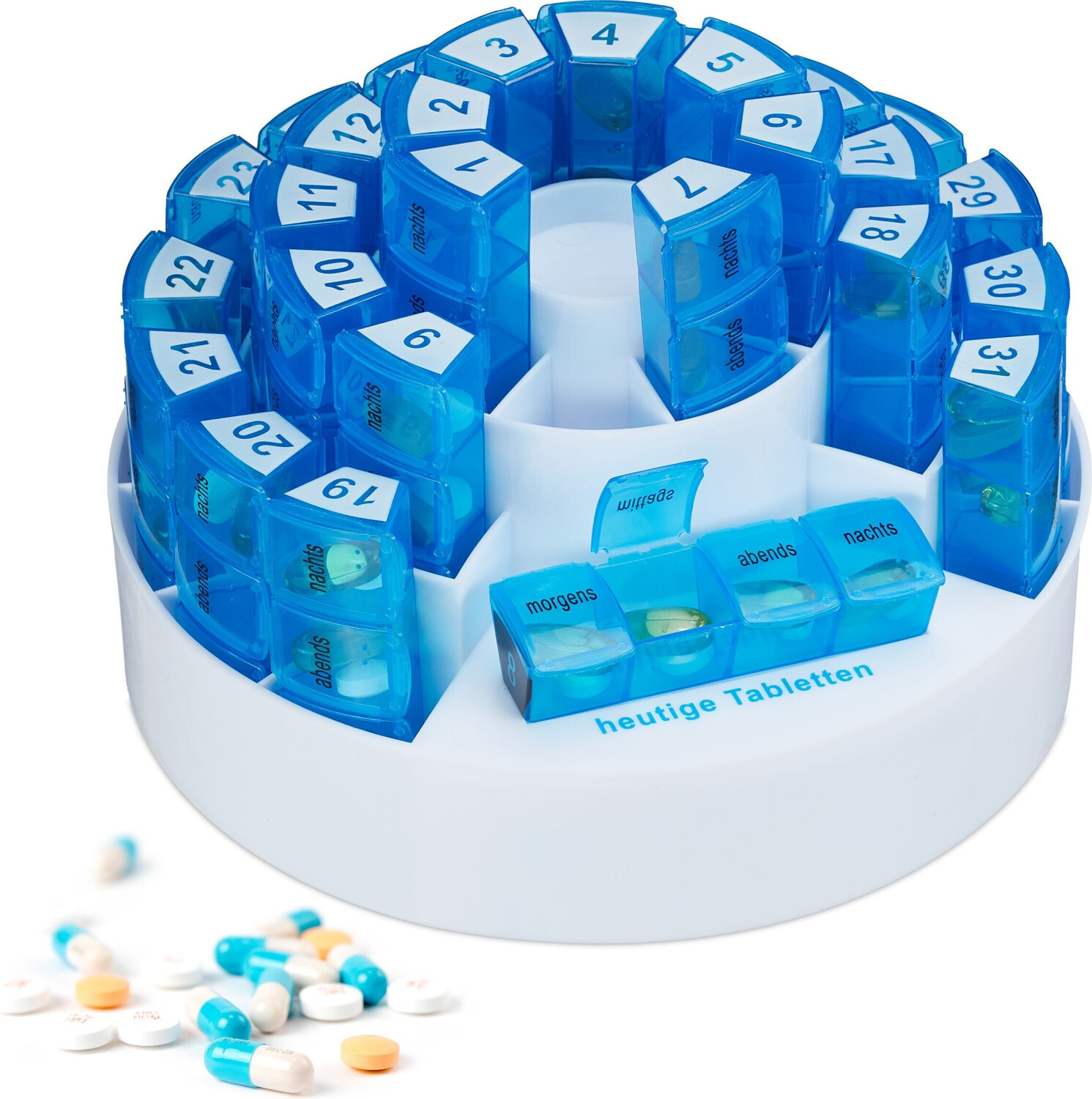 Relaxdays Tablet box for 31 days white-blue