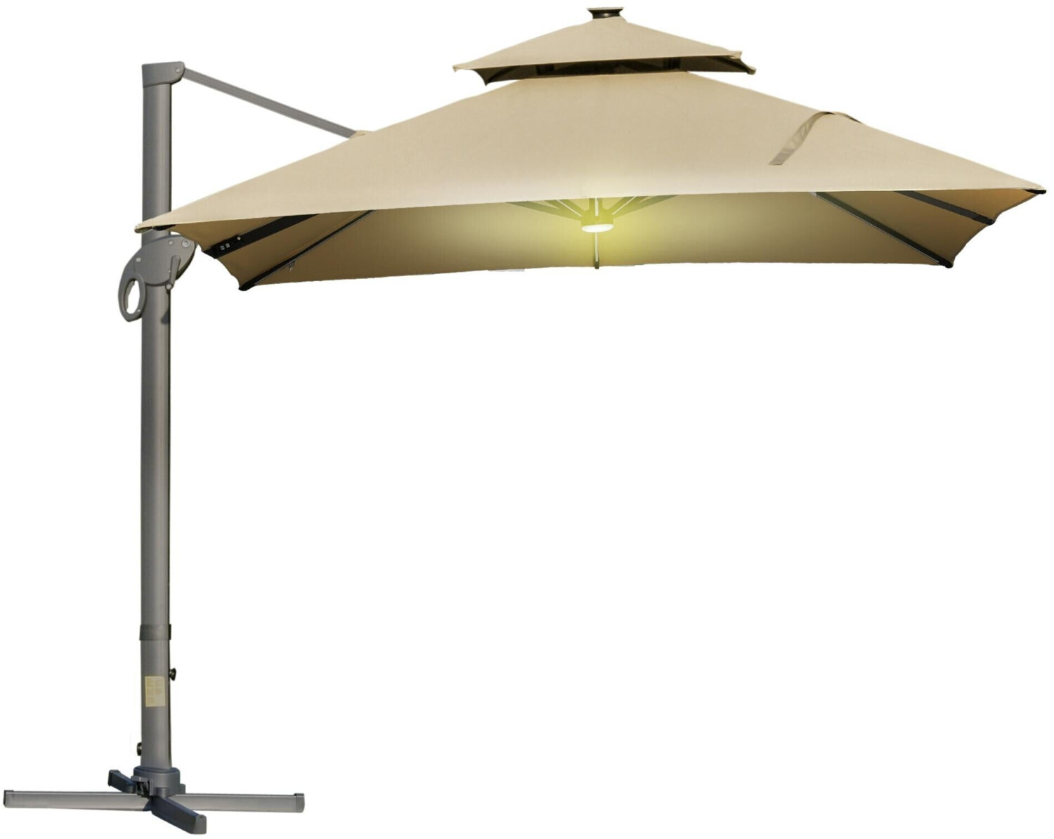 Outsunny Parasol double toit 3 x 3 m avec LED beige
