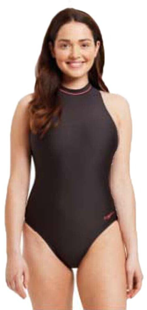 Buy Zoggs Cable Zipped Hi Neck Ecolast Swimsuit 462554 BK black