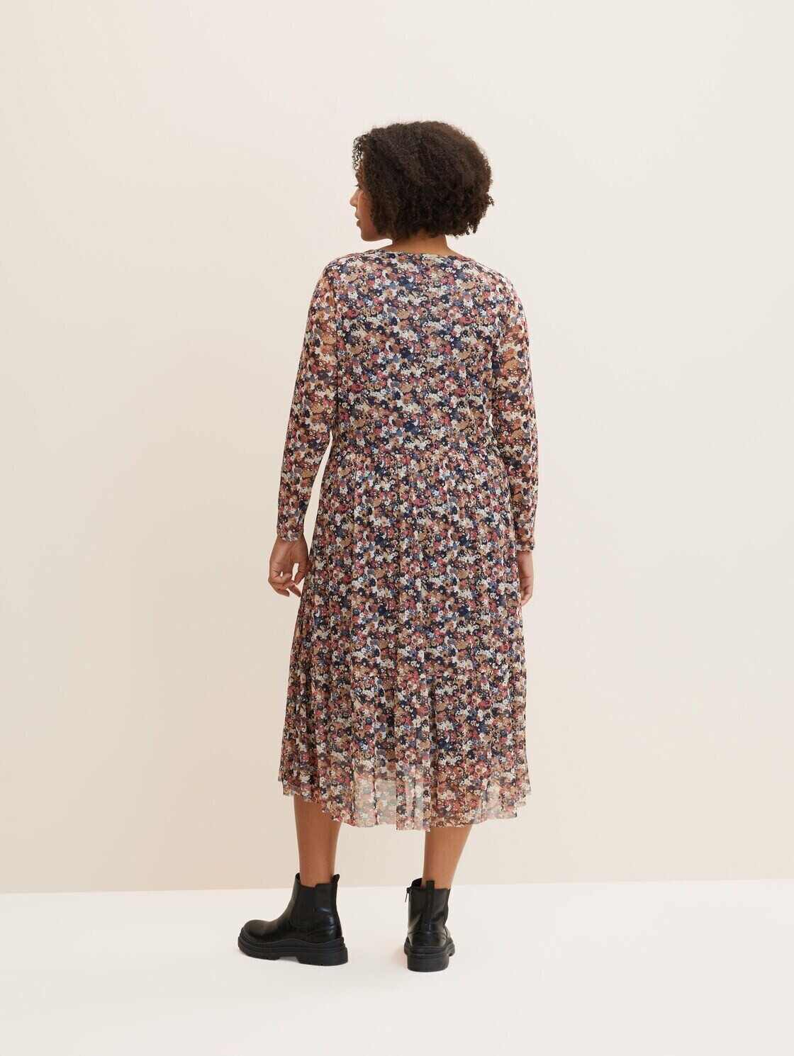 TOM TAILOR Damen Plussize Kleid – Gemustert, Mit Raffungen, 7/8-Ärmel, Gr. 44-54