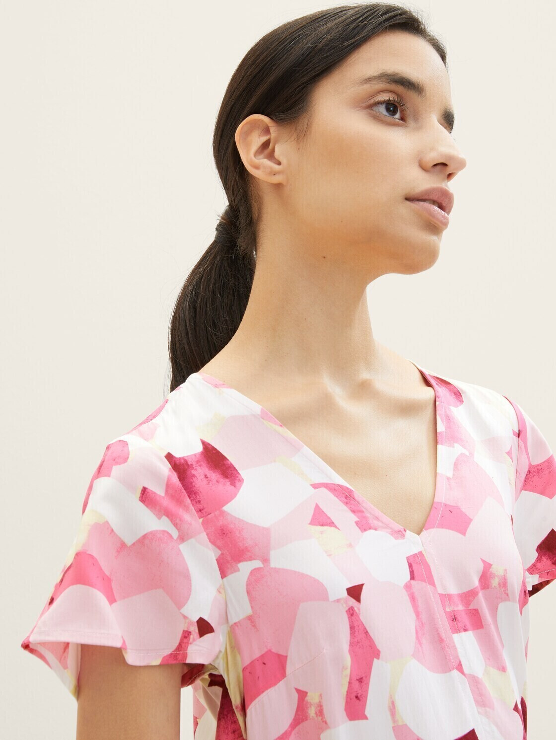 Tom Tailor Midi Kleid mit Stoffgürtel (1036648) pink shapes design ab 32,82  € | Preisvergleich bei