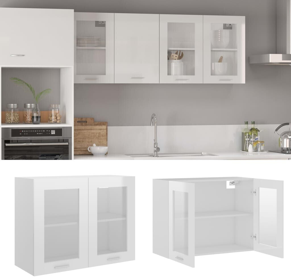 Photos - Kitchen System VidaXL Hanging glass cabinet high-gloss white 80x31x60 cm 