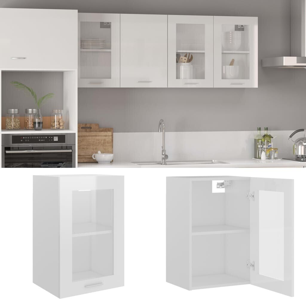 Photos - Kitchen System VidaXL Hanging glass cabinet high-gloss white 40x31x60 cm 