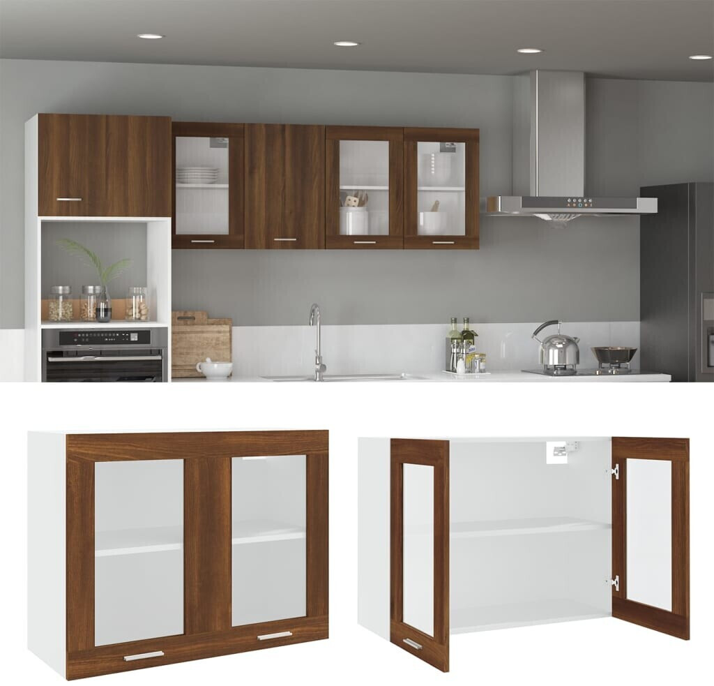 vidaXL Wall cabinet glass brown oak look 80x31x60 cm