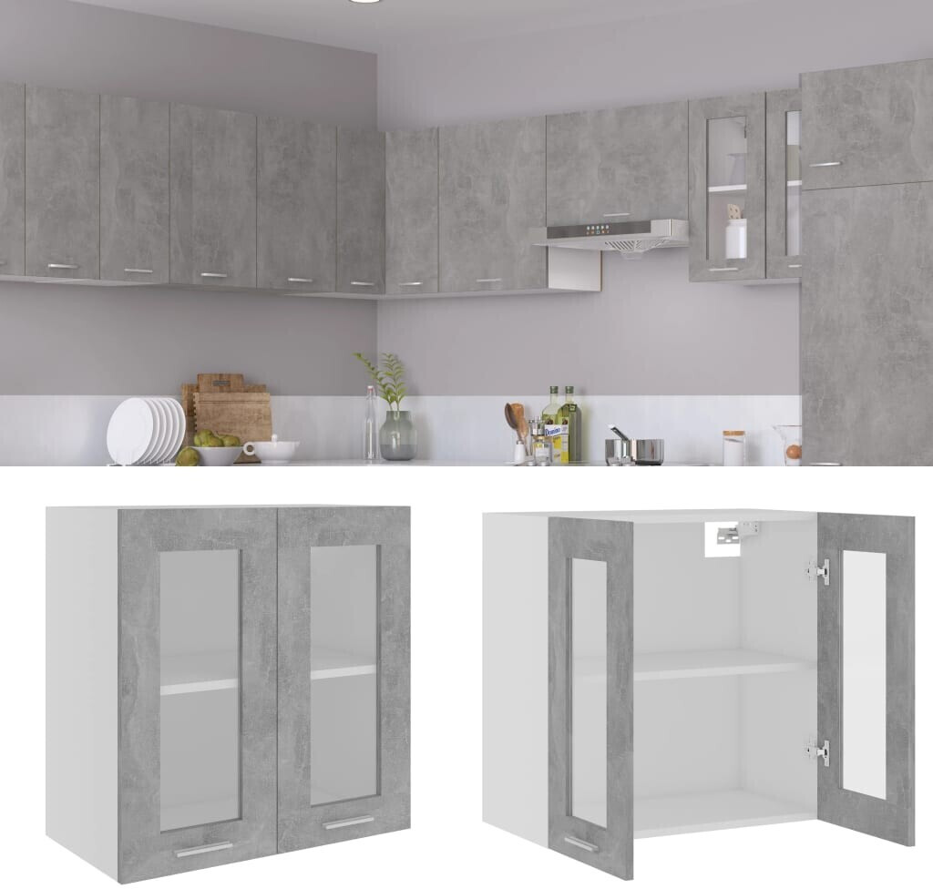 Photos - Kitchen System VidaXL Hanging glass cabinet concrete gray 60x31x60 cm 